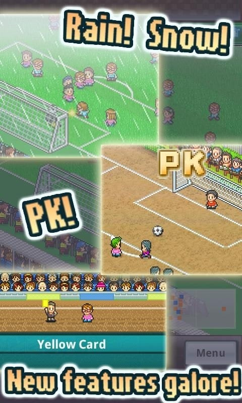 alt: Hình ảnh gameplay Pocket League Story 2, mô tả trận đấu bóng đá với đồ họa pixel và các chỉ số cầu thủ