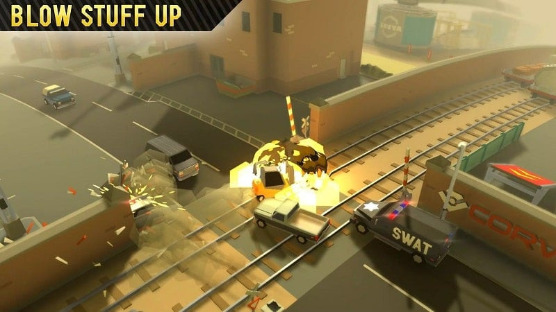 alt: Hình ảnh gameplay Reckless Getaway 2, chiếc xe đang drift qua một góc cua