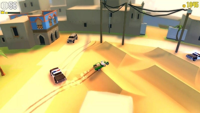 alt: Hình ảnh gameplay Reckless Getaway 2, chiếc xe đang drift qua một khúc cua