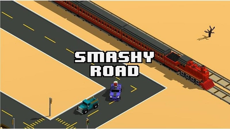 Alt: Hình ảnh gameplay Smashy Road: Arena với xe cảnh sát đang truy đuổi.