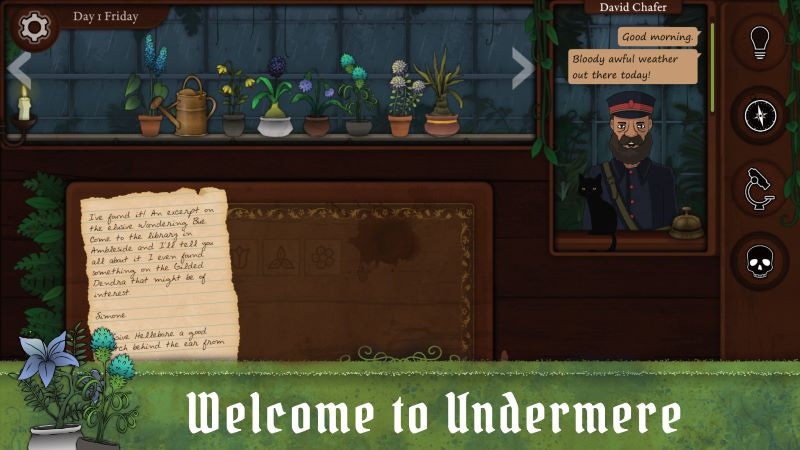 Strange Horticulture gameplay featuring the shop interface with various plants and a notebook.