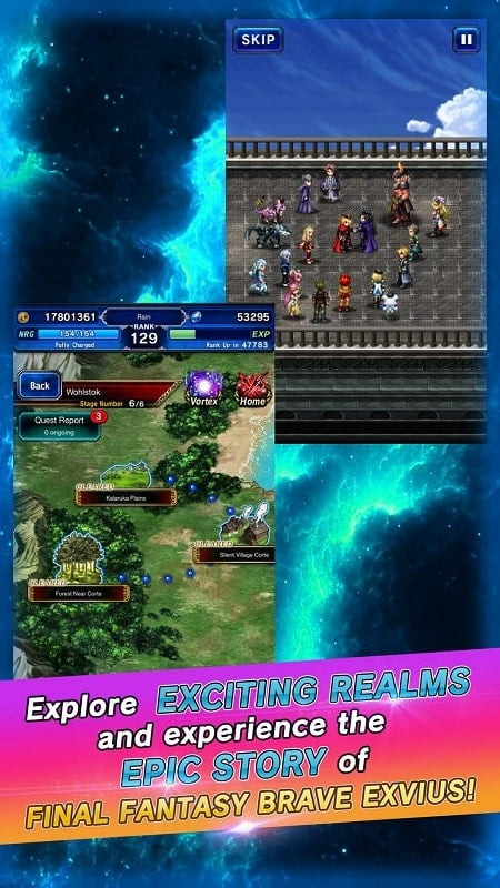 alt: Final Fantasy Brave Exvius gameplay, characters battling monsters