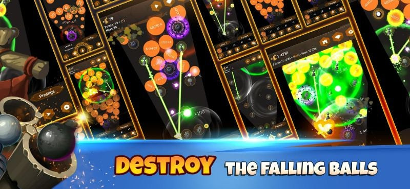 TowerBall gameplay showing falling balls and the player using cannons to shoot them.