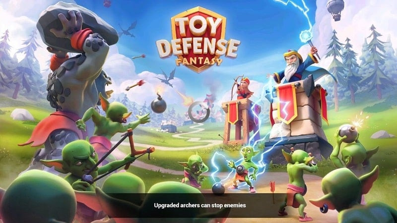 Alt: Hình ảnh gameplay Toy Defense Fantasy, thể hiện giao diện chiến đấu và các đơn vị quân đội.