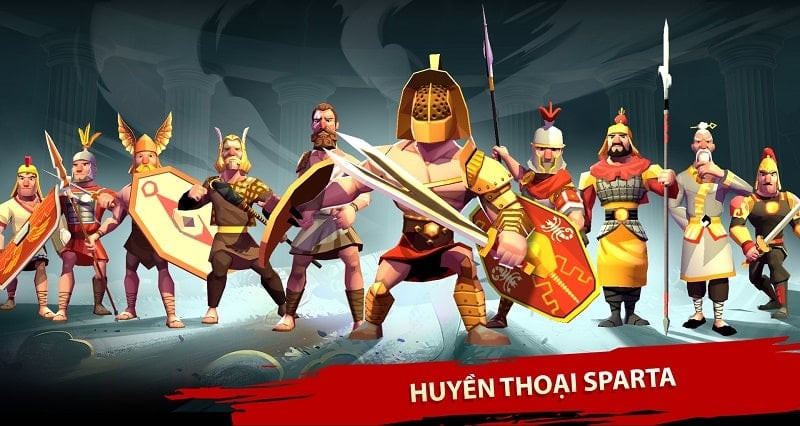 alt: Hình ảnh gameplay Trojan War: Sparta Warriors hiển thị giao diện chiến đấu và các đơn vị quân