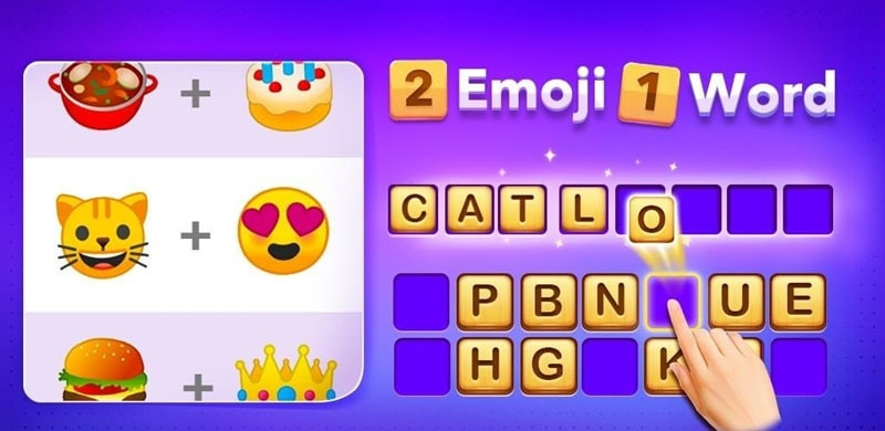 alt: Hình ảnh giao diện game 2 Emoji 1 Word với hai biểu tượng cảm xúc và ô chữ cần điền.