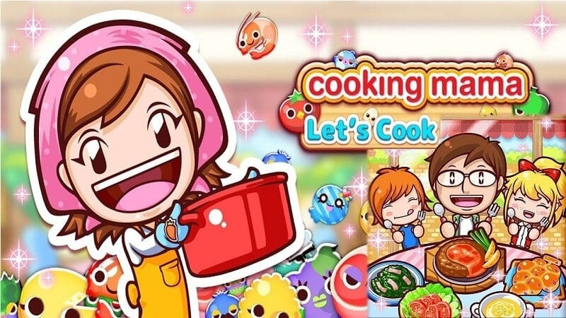 alt: Hình ảnh giao diện game Cooking Mama: Let's Cook! với hình ảnh Mama hướng dẫn nấu ăn.