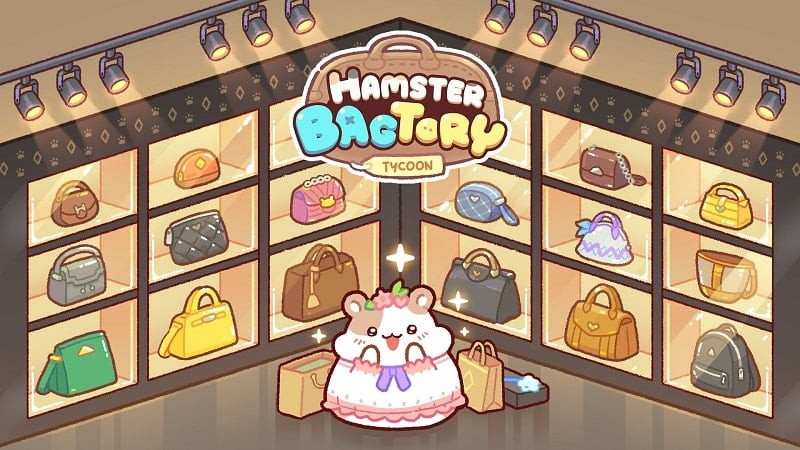 alt: Hình ảnh giao diện game Hamster Bag Factory: Tycoon với những chú chuột hamster đang làm việc