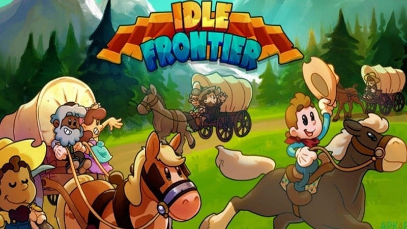 alt: Hình ảnh giao diện game Idle Frontier với các hoạt động sản xuất nhộn nhịp