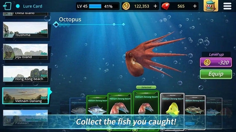 Monster Fishing: Tournament gameplay on an Android phone