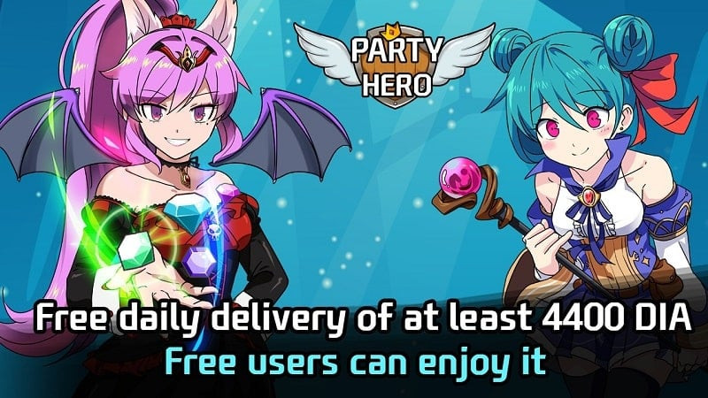 alt: Hình ảnh giao diện game Party Hero với các nhân vật nữ anh hùng