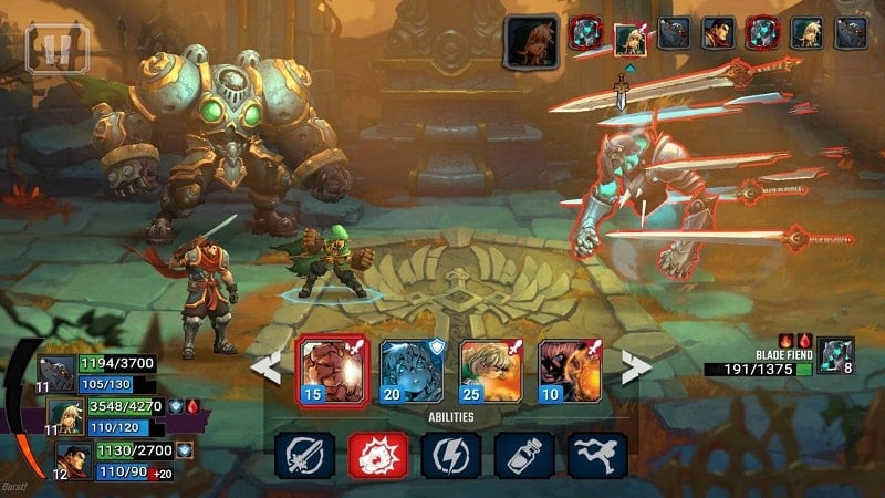 alt: Hình ảnh hiển thị giao diện kỹ năng nhân vật trong Battle Chasers: Nightwar với các tùy chọn nâng cấp và tùy chỉnh.