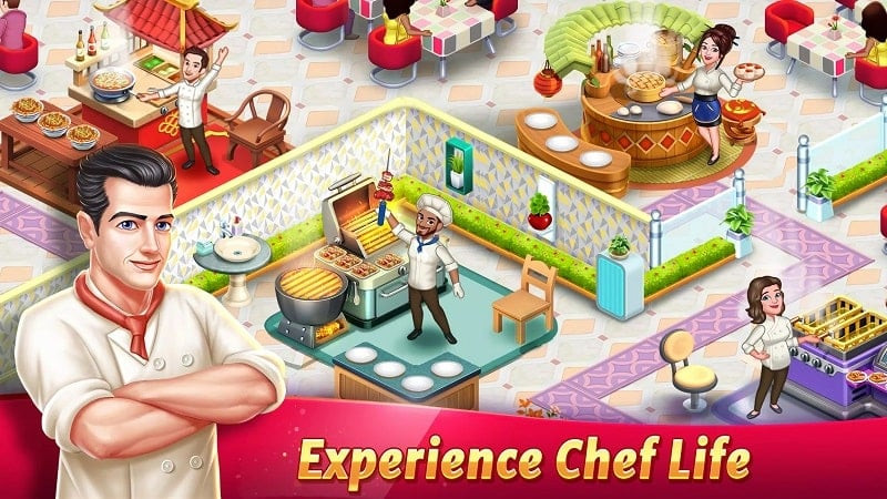 alt: Hình ảnh không gian nhà hàng trong Star Chef 2 được trang trí đẹp mắt