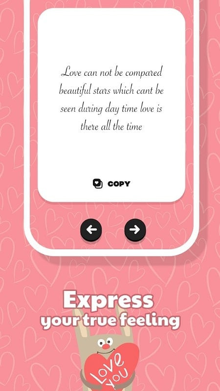 Message categories within the Romantic Fancy Love Messages app