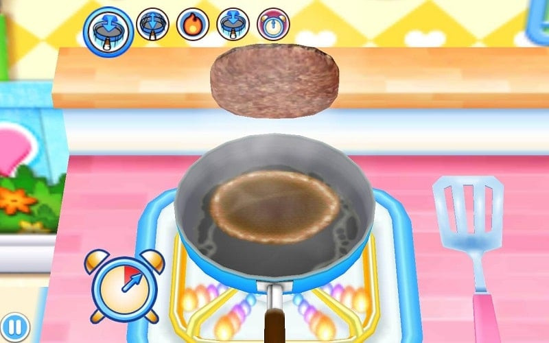 alt: Hình ảnh minh họa cách chơi game Cooking Mama: Let's Cook! với thao tác cắt rau củ.