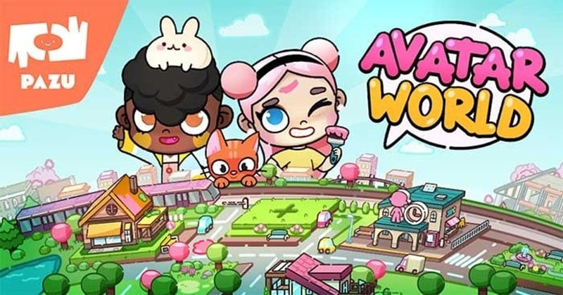 alt: Hình ảnh minh họa game Avatar World, một cô bé đang tạo dáng dễ thương bên cạnh chú chó cưng của mình