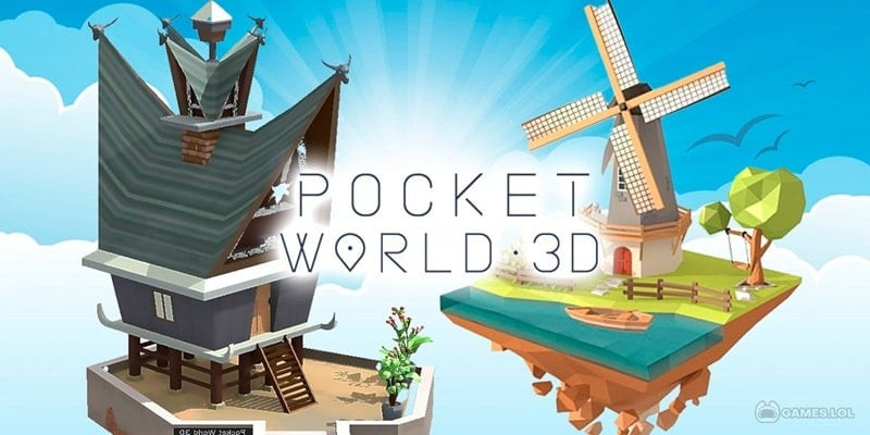 alt: Hình ảnh minh họa game Pocket World 3D với một ngôi nhà được xây dựng hoàn chỉnh