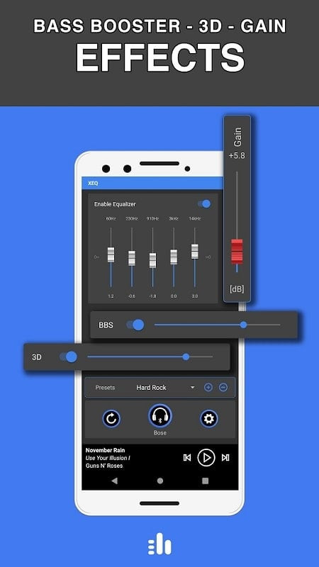 Illustration of XEQ's 3D audio effect, creating a surround sound experience.