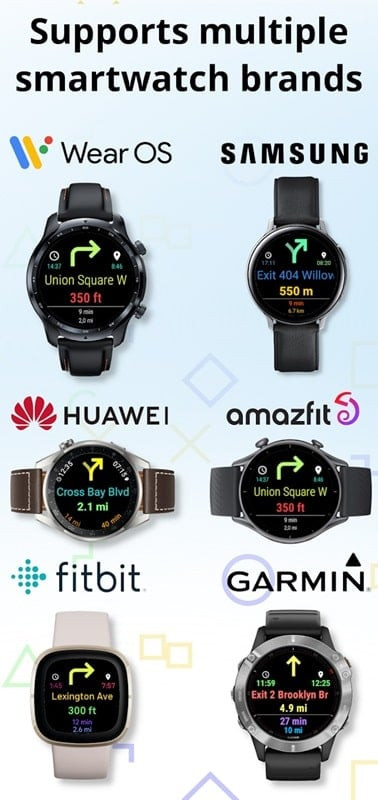 Navigation Wear app running on various smartwatches