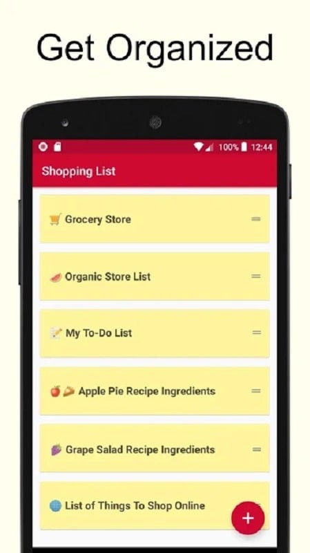 A screenshot of the Shopping List app on a mobile phone