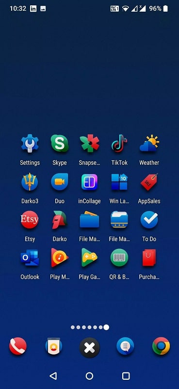 Example of Ergon Icon Pack applied to an Android home screen with various apps.