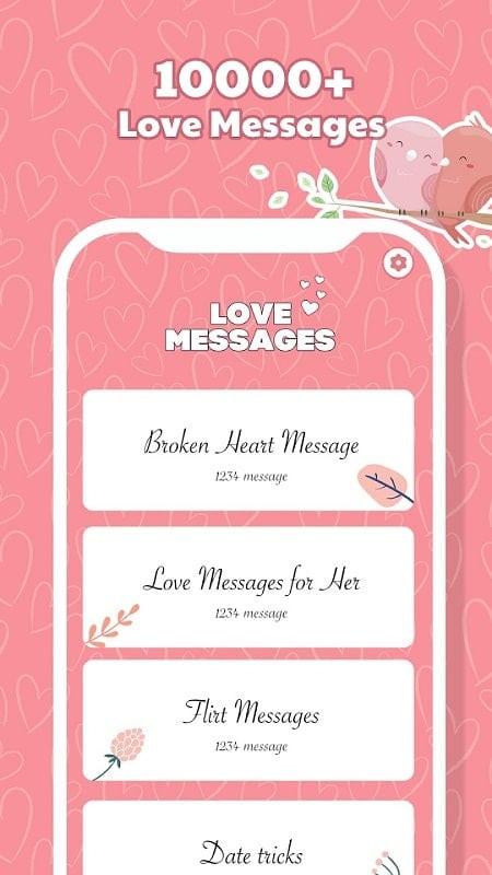 alt:  Hình ảnh minh họa việc lựa chọn tin nhắn theo cảm xúc trong ứng dụng Romantic Fancy Love Messages