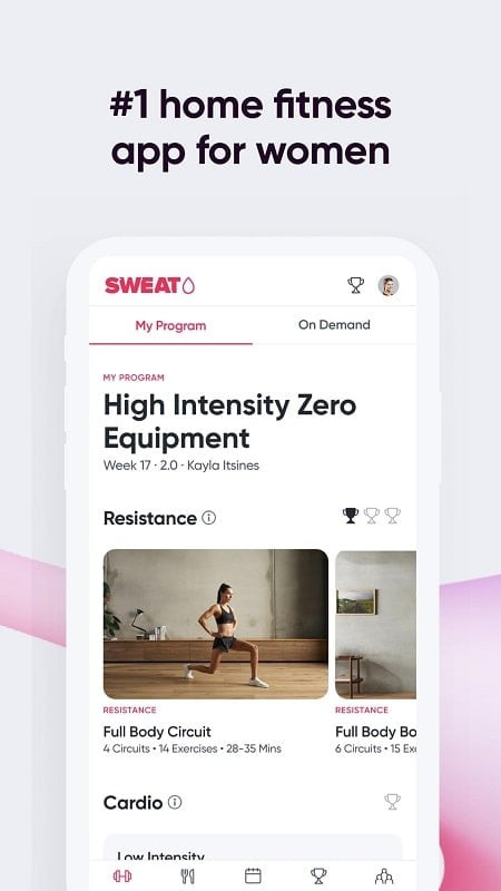 Woman using Sweat Fitness App for free