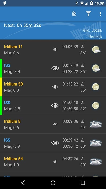 Simulation of the ISS's position relative to Earth within the ISS Detector Pro app.