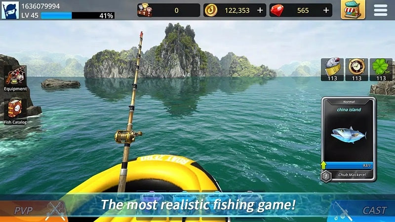 alt: Hình ảnh người chơi đang câu được một con cá lớn trong game Monster Fishing: Tournament