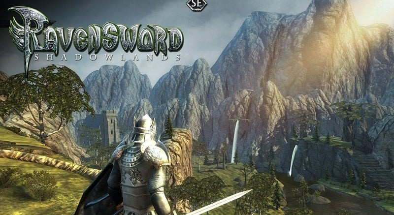 alt: Hình ảnh nhân vật chính trong game Ravensword với thanh kiếm và khung cảnh hùng vĩ