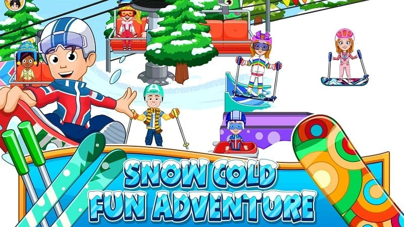 alt: Hình ảnh nhân vật trong game My City: Ski Resort đang trượt tuyết