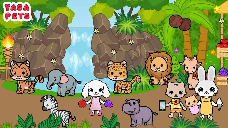 alt: Hình ảnh nhân vật trong game Yasa Pets Island đang tham gia hoạt động ngoài trời