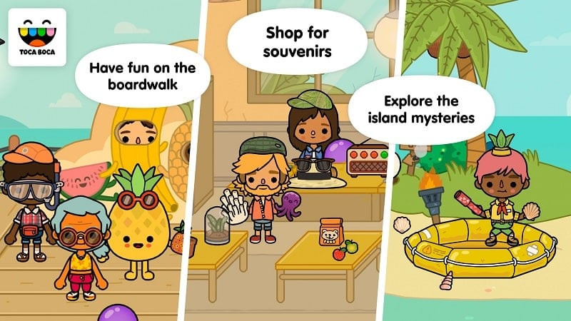 alt: Characters in Toca Life: Vacation exploring tourist destinations.