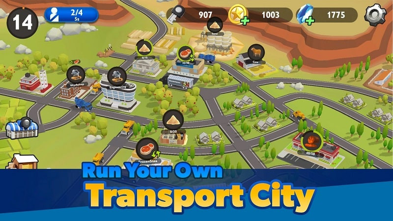 alt: Hình ảnh nhiều loại xe tải khác nhau trong game Transport City.