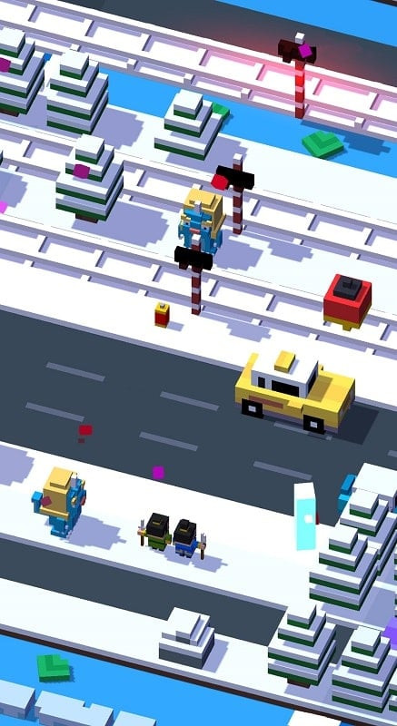 Various characters in Crossy Road