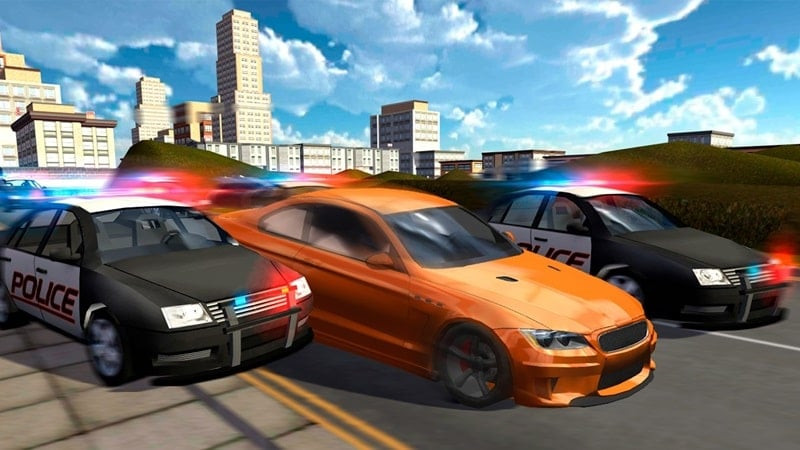 alt: Hình ảnh trò chơi Extreme Car Driving Racing 3D hiển thị một chiếc xe thể thao màu đỏ đang drift trên đường phố.