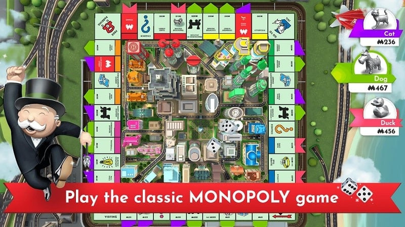 Monopoly gameplay on a phone with the mod interface