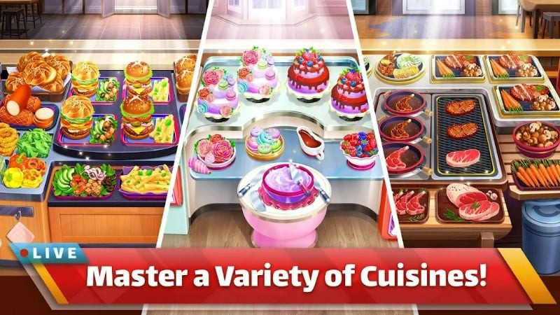 alt: Hình ảnh trong game Cooking Channel thể hiện nhiều loại món ăn khác nhau.