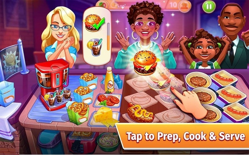 Cooking Craze screenshot featuring vibrant graphics and various dishes