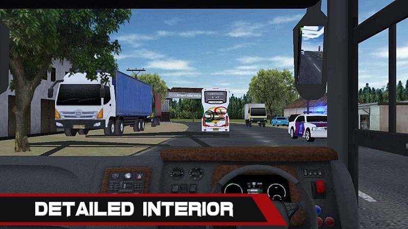 Mobile Bus Simulator gameplay screenshot showing the bus driving on a road