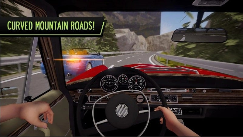 A car driving through a scenic landscape in POV Car Driving.