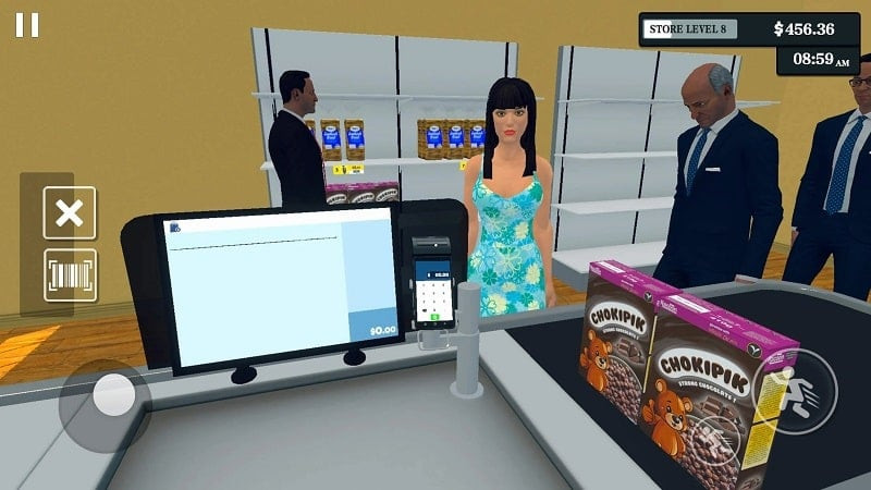 alt: Hình ảnh trong game Supermarket Simulator cho thấy kho hàng chứa đầy các thùng hàng hóa.