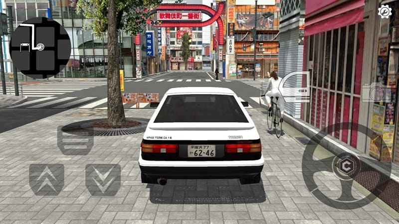 alt: Hình ảnh trong game Tokyo Commute Driving Sim cho thấy một chiếc xe đang di chuyển trên đường