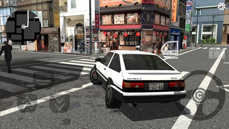 alt: Hình ảnh trong game Tokyo Commute Driving Sim cho thấy một chiếc xe đang dừng trên đường