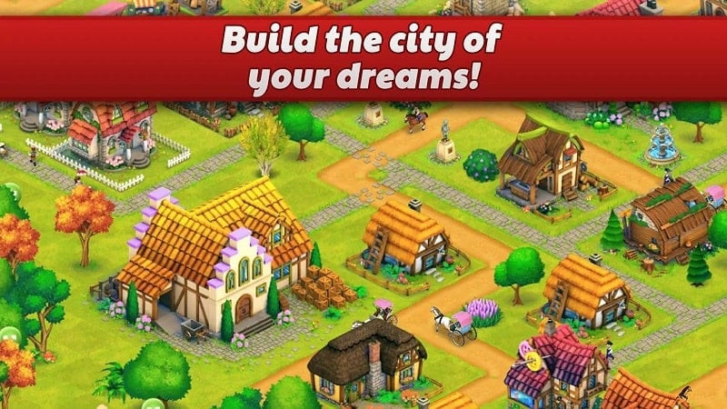 alt: Hình ảnh trong game Town Village Farm Build City cho thấy một khu vực nông trại với cây cối xanh tươi và các công trình nông nghiệp.