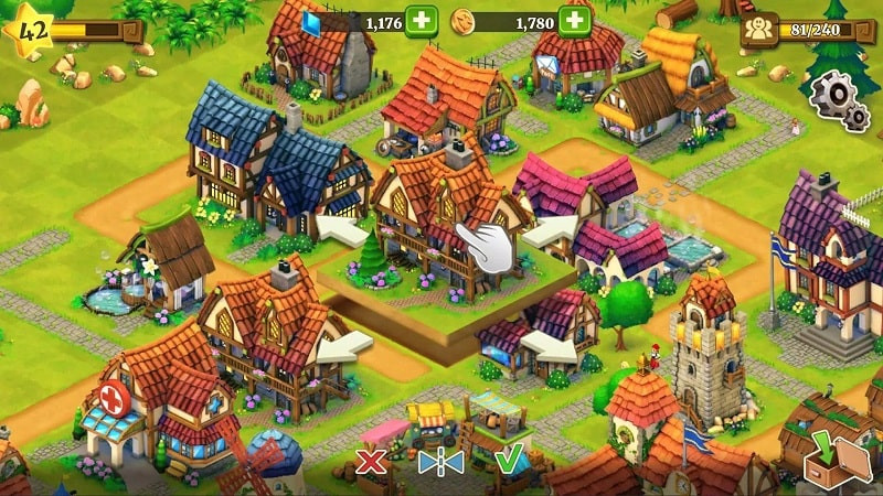 alt:  Hình ảnh trong game Town Village Farm Build City, người chơi có thể xây dựng và trang trí thành phố theo ý thích của mình.