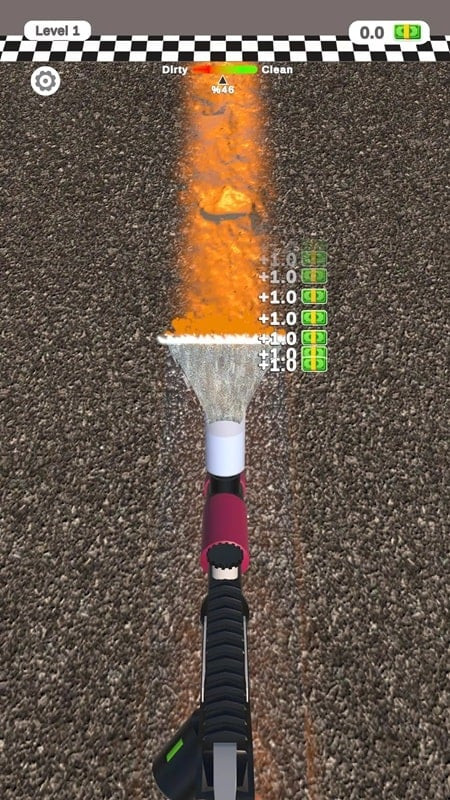 alt: Hình ảnh trong Pressure Washing Run mod apk cho thấy nhân vật đang điều khiển máy xịt nước