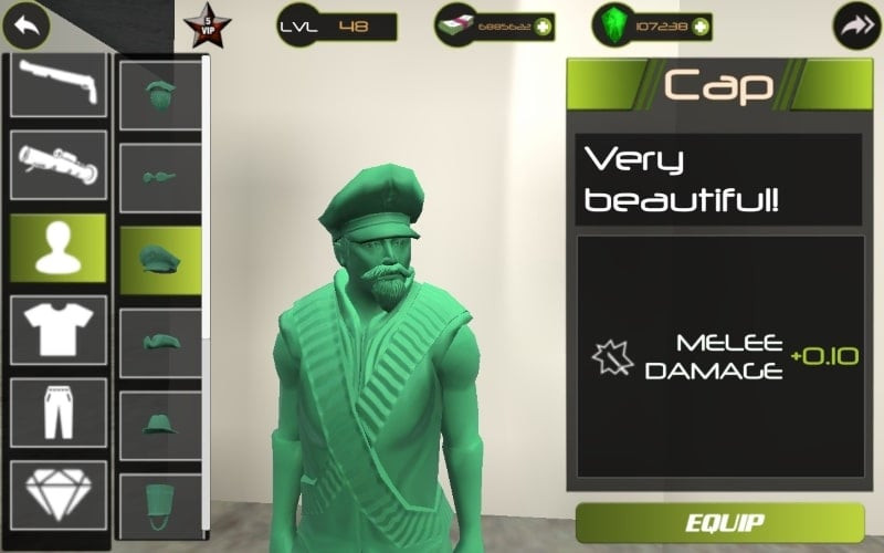 Character customization in Army Toys Town, allowing players to change outfits and accessories