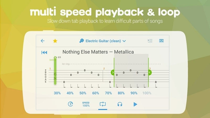 Songsterr app with a detailed tab view