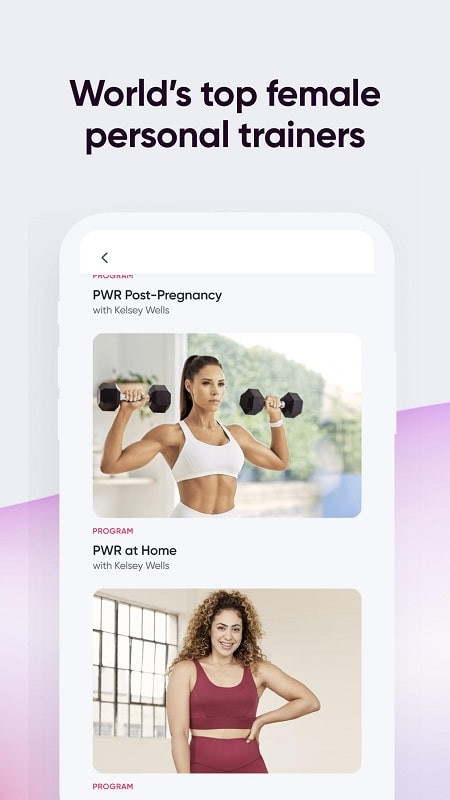 Variety of exercises in Sweat Fitness App for Android